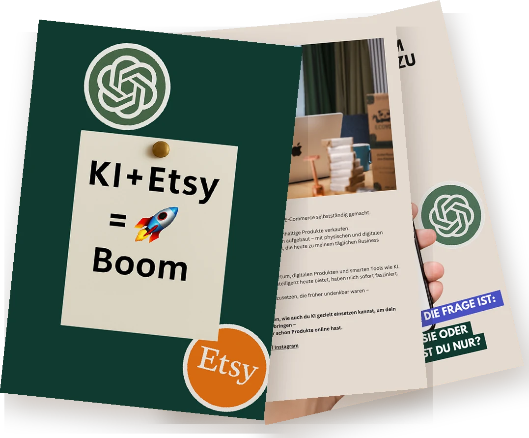 Der Guide Etsy + KI: Titelseite und zwei Innenseiten