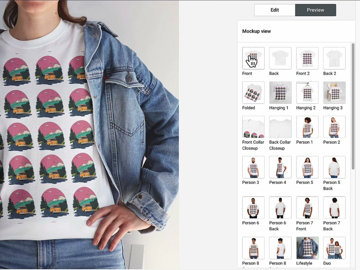 Mockup-Ansicht: das bedruckte Shirt getragen unter einer Jeansjacke