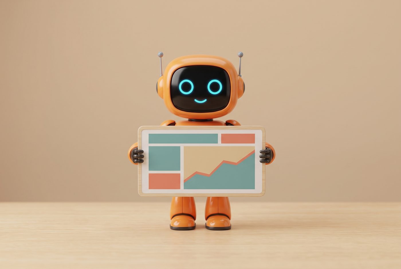 Roboter hält ein kleines Dashboard in die Kamera